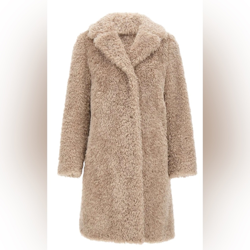 Herno Italian Teddy Faux-Shearling Coat 38 | Camel Beige